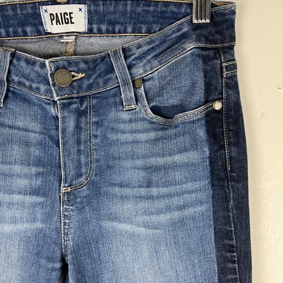 PAIGE Verdugo Ankle Skinny Jeans Side Stripes Mid Rise Raw Hem Size 28 Blue - Picture 6 of 12